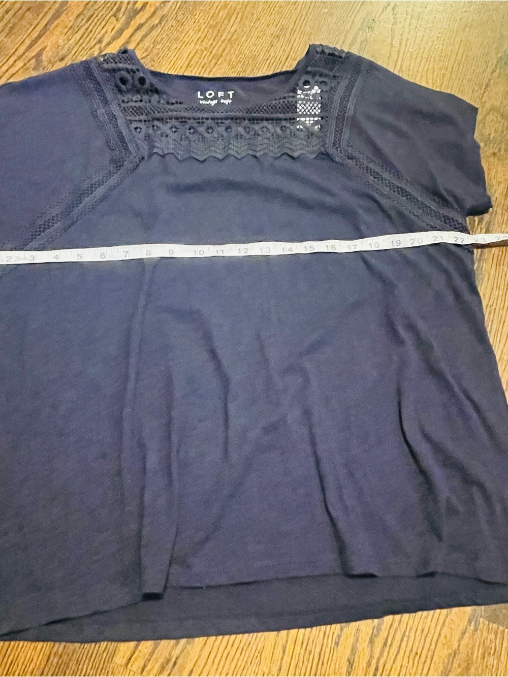 LOFT women’s casual Navy Lace Yoke Short Sleeve Blouse size XL 100% cotton NWT - Picture 12 of 15